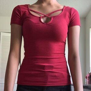 Red Cut-Out Basic Fashion Top